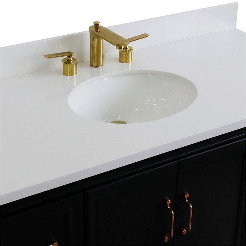 49 in. Single Wooden Vanity  Dark Gray with White Quartz Oval Sink