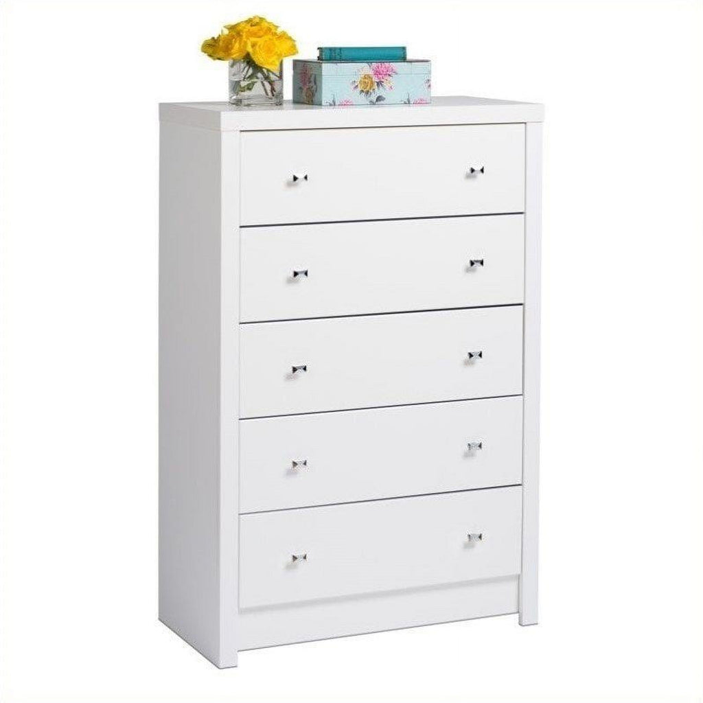 Atlin Designs 46" Tall 5-Drawer Chest for Bedroom in White Laminate