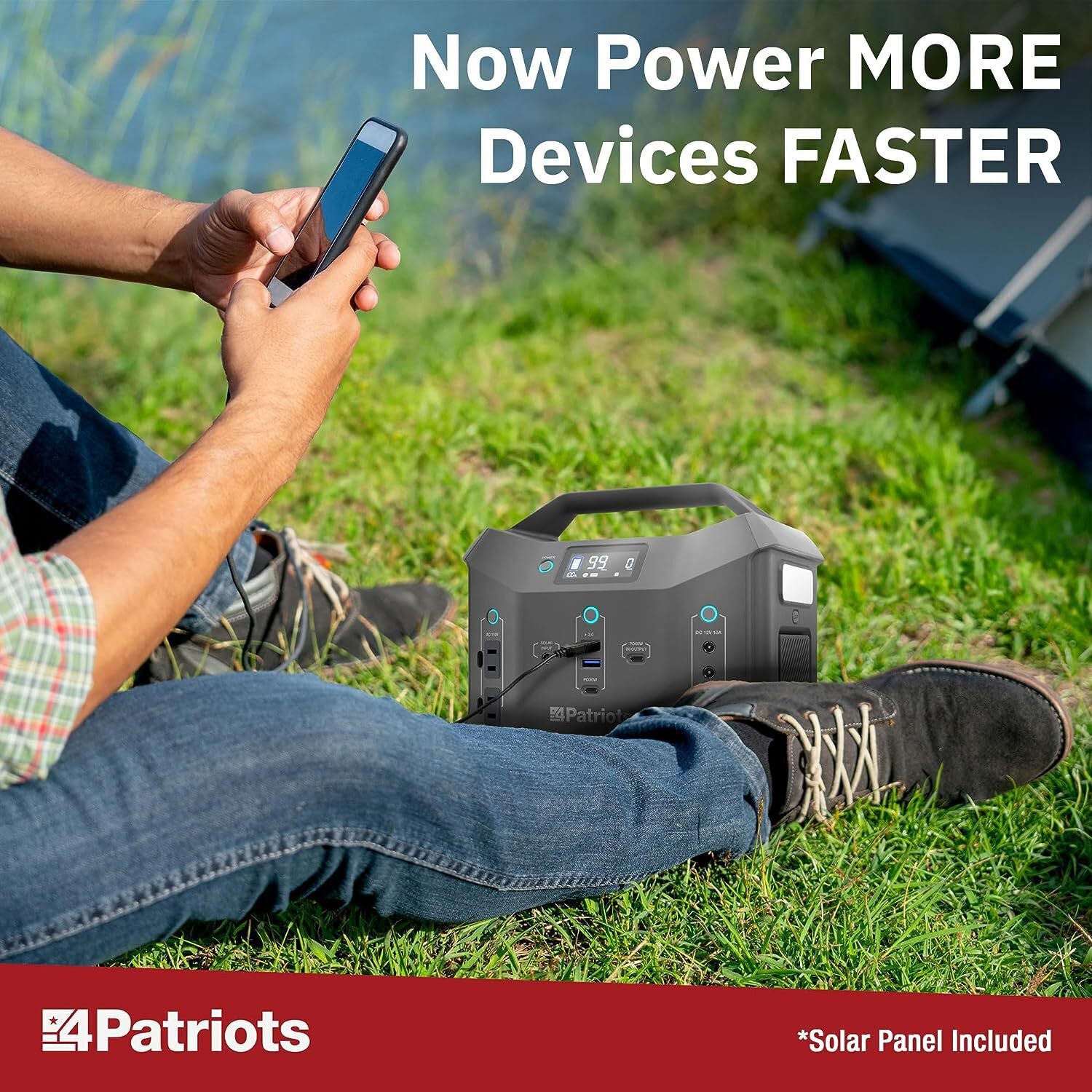 4Patriots Patriot Power Sidekick Solar Generator, 300wH Portable Power Station with 40 Watt Solar Panel, AC Fast Charging in 5 Hours, Dual 110V AC Outlets, Only 8 Lbs