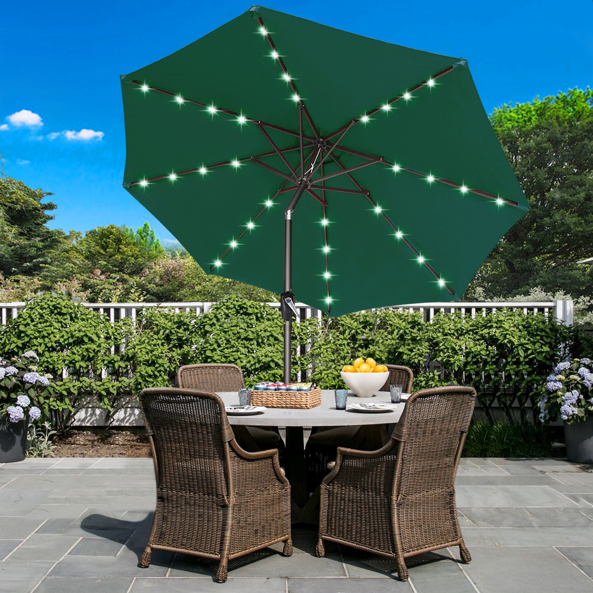 ABCCANOPY 7.5ft Patio Solar Umbrella LED Outdoor Umbrella with Tilt and Crank, Turquoise