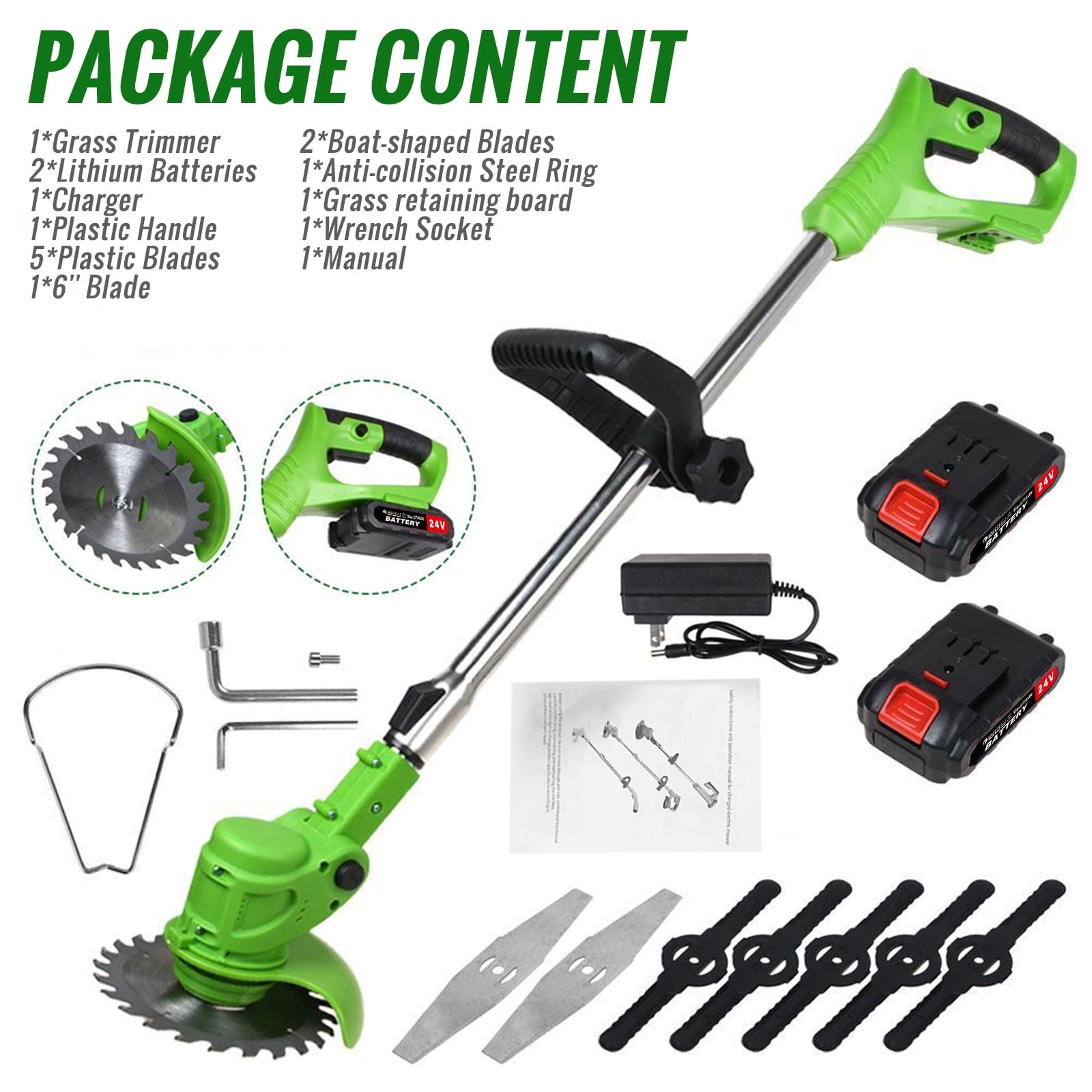 24V 800W Electric Grass Trimmer Cordless With Brushless Electric Machine, Battery Weed Eater, Electric Weed Wacker, Lawn Mower Cordless Pruning Cutter Weed Wacker Garden Trimming Tool