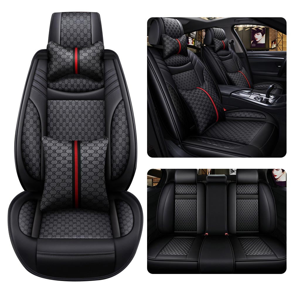 Aotiyer Universal Car Seat Covers 5PCS Full Set Car Seat Covers Accessories Breathable Leather Automotive Seat Covers for Most Cars SUVs Pick-up Trucks