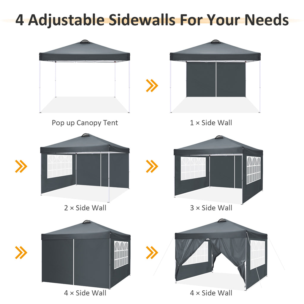 10'x10' EZ Pop Up Canopy with Top Vent, Large Commercial Tent, Waterproof and Sunproof with 4 Removable Sidewalls, Suitable for Weddings come with 4 Sandbags (Black)
