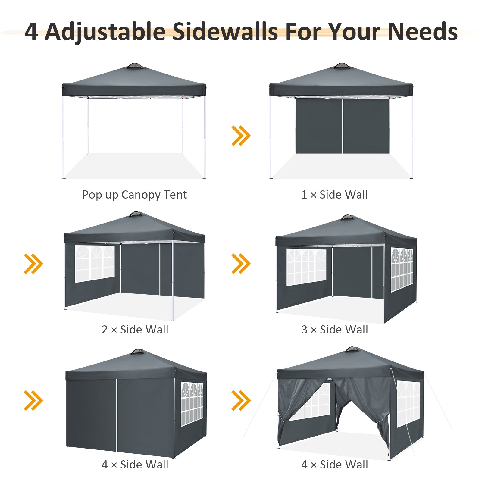 10'x10' EZ Pop Up Canopy with Top Vent, Large Commercial Tent, Waterproof and Sunproof with 4 Removable Sidewalls, Suitable for Weddings come with 4 Sandbags (Black)