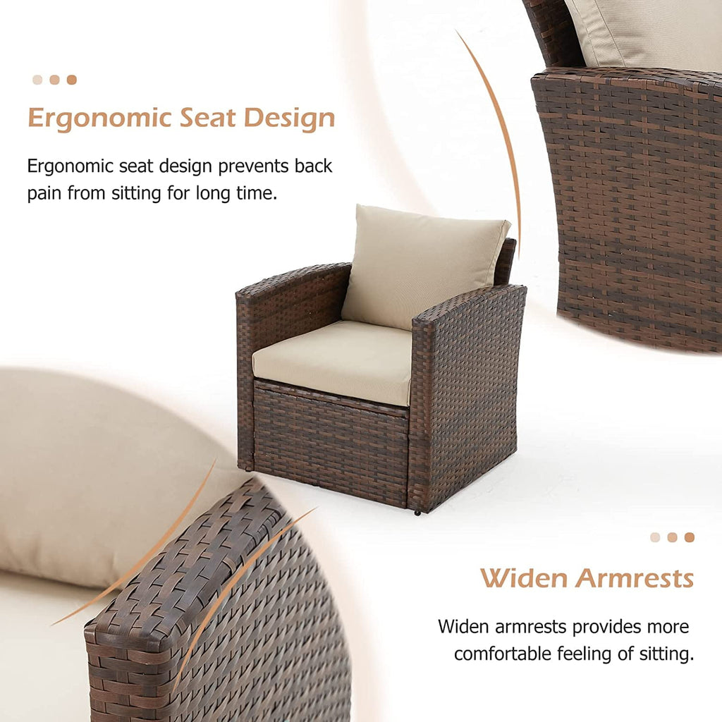 AECOJOY 6 Pieces Outdoor Furniture Set , Patio Rattan Wicker Sectional Sofa Conversation Set, Beige