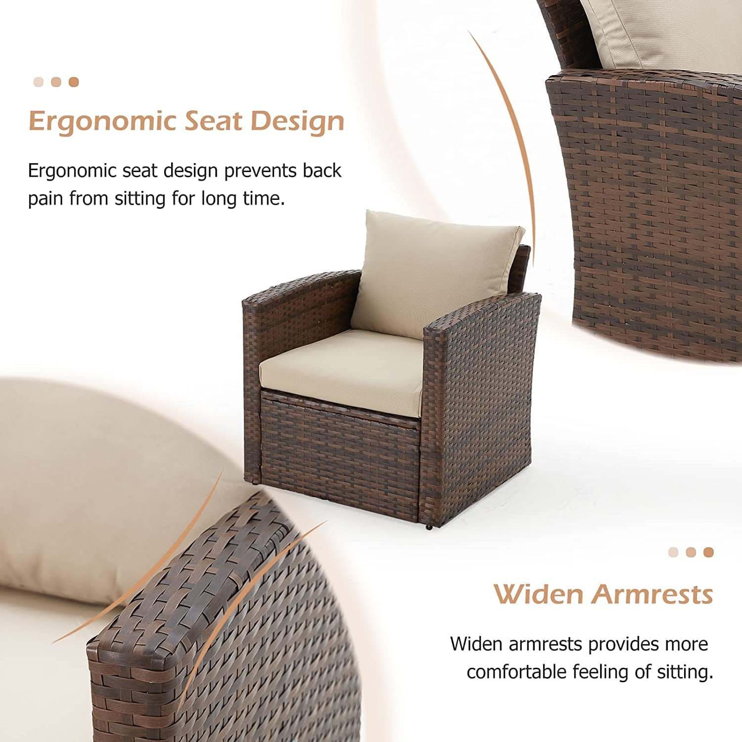 AECOJOY 6 Pieces Outdoor Furniture Set , Patio Rattan Wicker Sectional Sofa Conversation Set, Beige