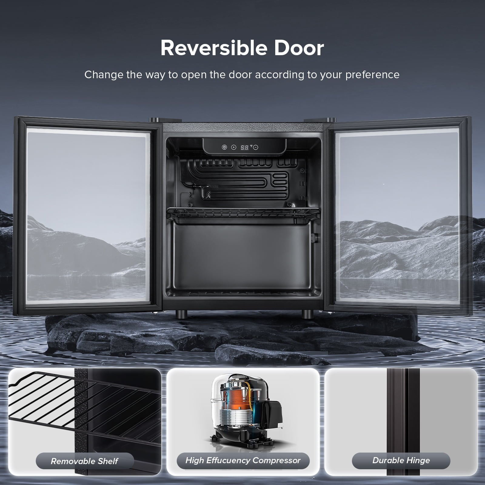 Auseo 1.3 Cu.ft Beverage Refrigerator Cooler - 12 Bottle & 48 Can Mini Fridge, Wine Cooler, Mini Drink Cooler Dispenser with Transparent Glass Door for for Home/Bar/Office