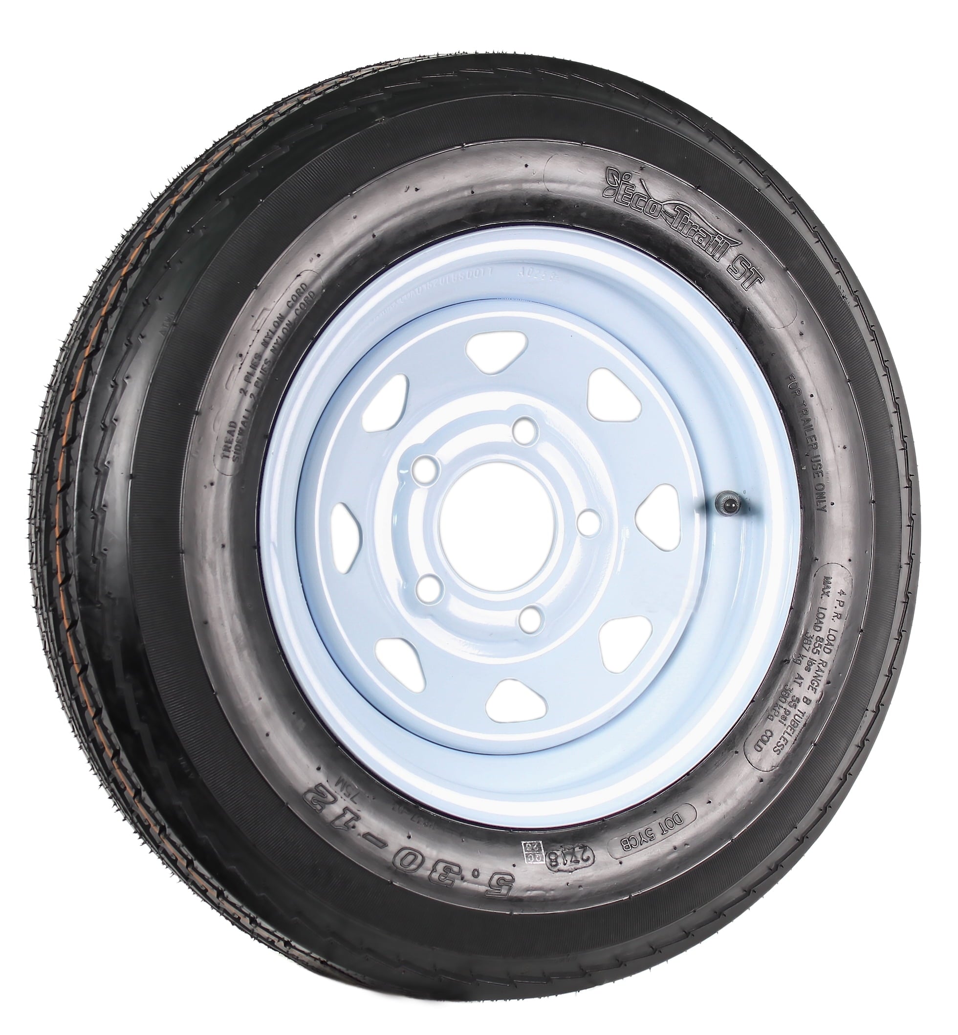 2-Pack Trailer Tire On Rim 530-12 5.30-12 12 in. White Spoke Wheel 5 Bolt C