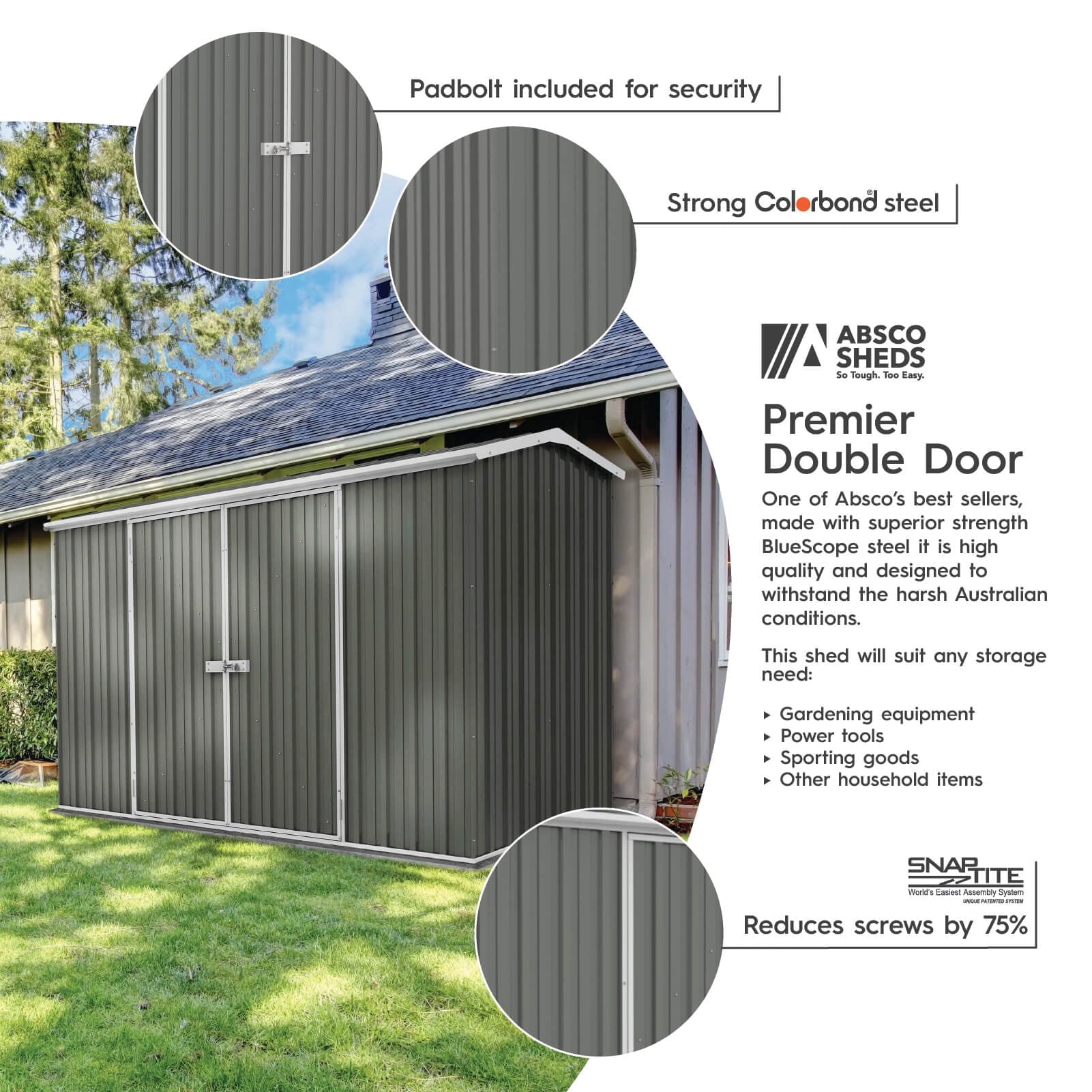 Absco Shed Premier 10 x 5 ft. Galvanized Steel and Metal Storage Shed, Gray