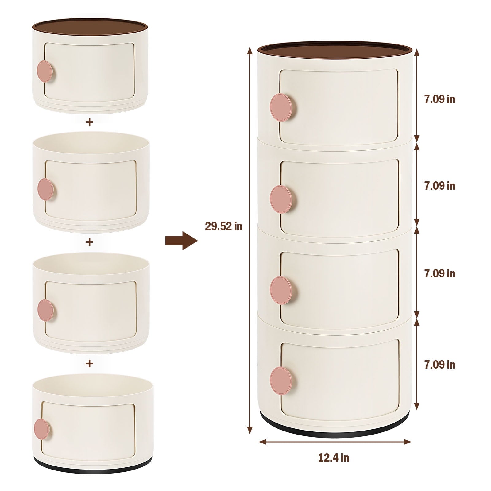 3 Drawer Sliding Barrel Modern Bedroom Nightstand, White