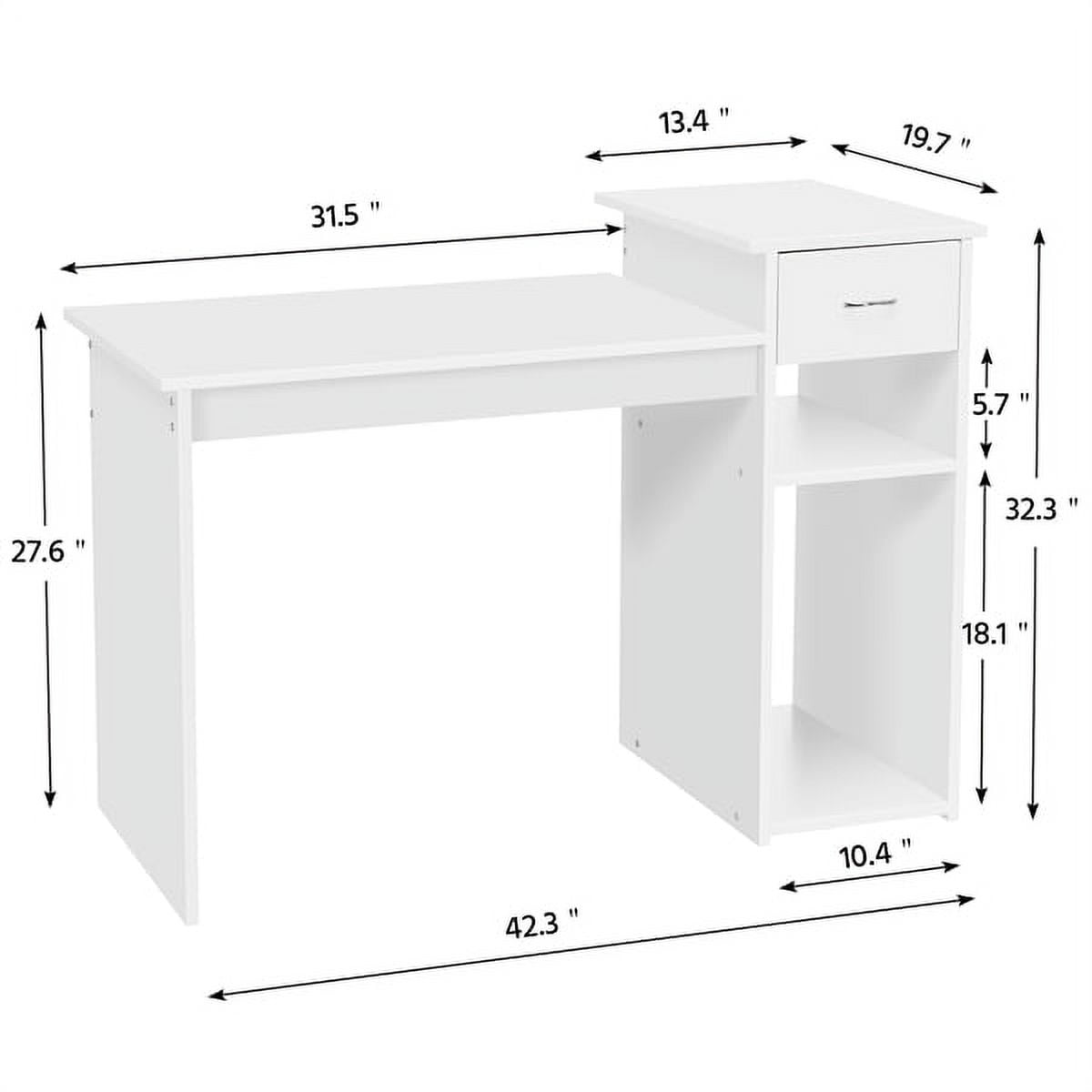 Alden Design Home Office Workstation Computer Desk with Drawer and Storage, White