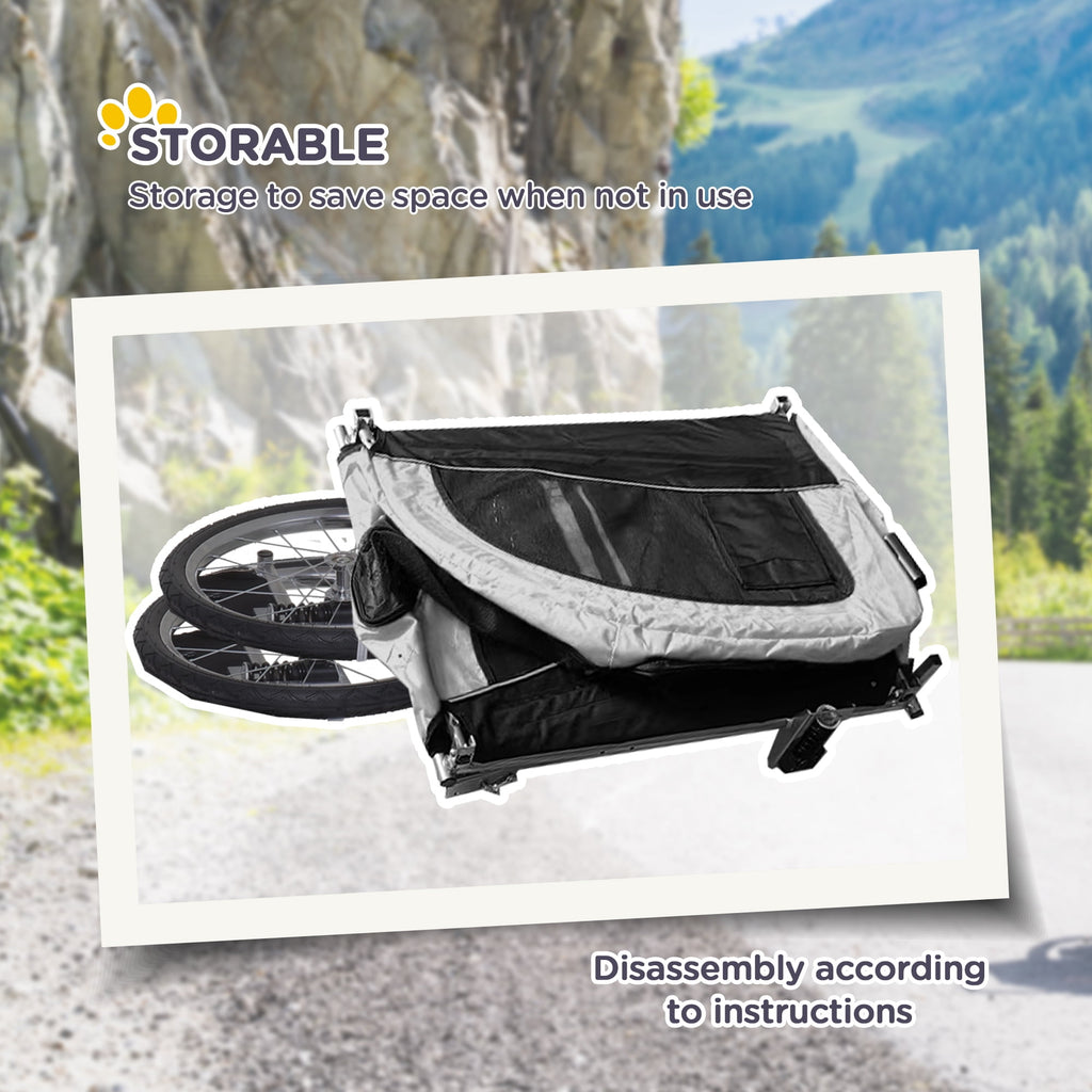 Aosom Dog Bike Trailer 2-In-1 Pet Stroller with Canopy and Storage Pockets, White