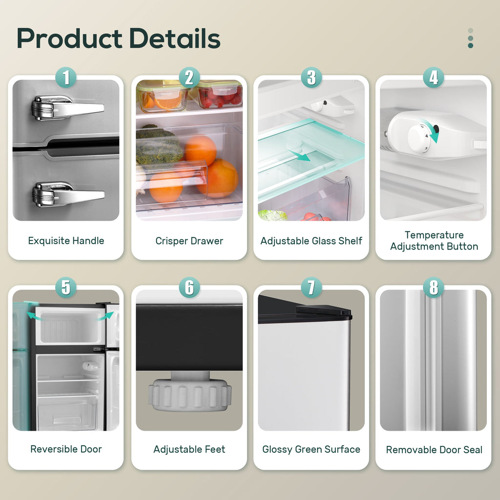 Auseo 3.1 Cu.Ft Double Door Mini Fridge with Freezer, Compact Retro Refrigerator for Dorm, Office, Bar, Bedroom, Black