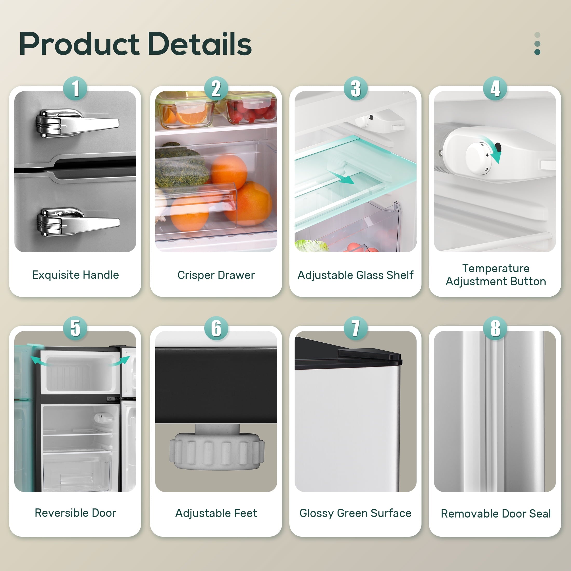 Auseo 3.1 Cu.Ft Double Door Mini Fridge with Freezer, Compact Retro Refrigerator for Dorm, Office, Bar, Bedroom, Black