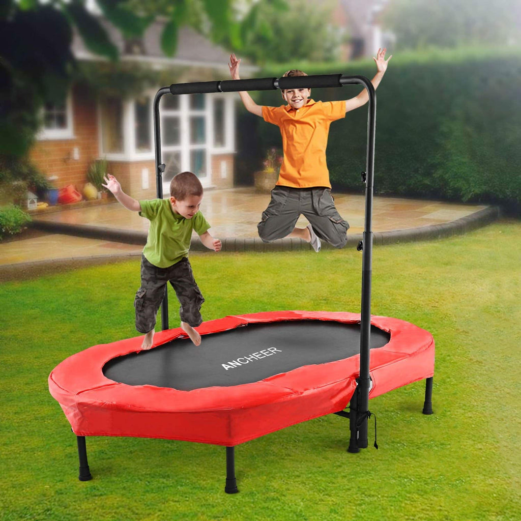 ANCHEER Foldable Trampoline, Mini Rebounder Trampoline with Adjustable Handle, Exercise Trampoline, Parent Child Trampoline Max 220lbs