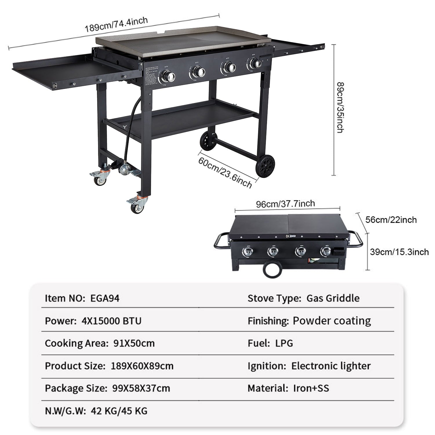 AKIUDEX 4-Burner 36" Propane Outdoor Barbecue Griddle Station Flat Table Top Gas Grill Griddle for Camping