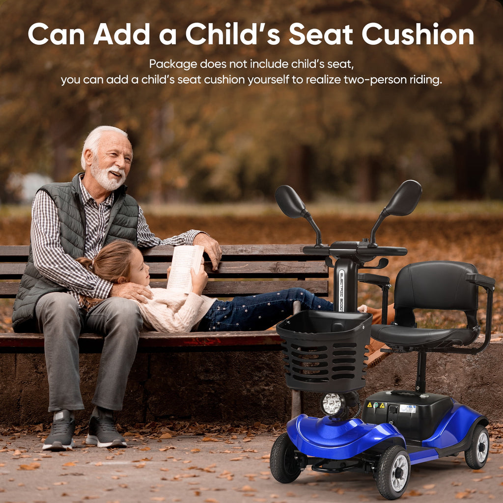 4 Wheels Mobility Scooter Electric Mobility Scooter Wheelchair w/Basket and Extended Battery for Seniors Adults Blue