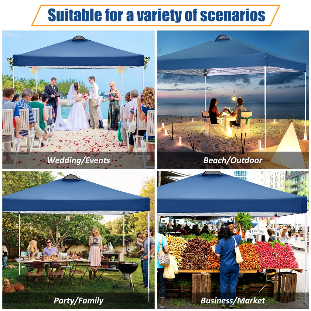 10'x10' EZ Pop Up Canopy with Top Vent, Large Commercial Tent, Waterproof and Sunproof with 4 Removable Sidewalls, Suitable for Weddings come with 4 Sandbags (Black)