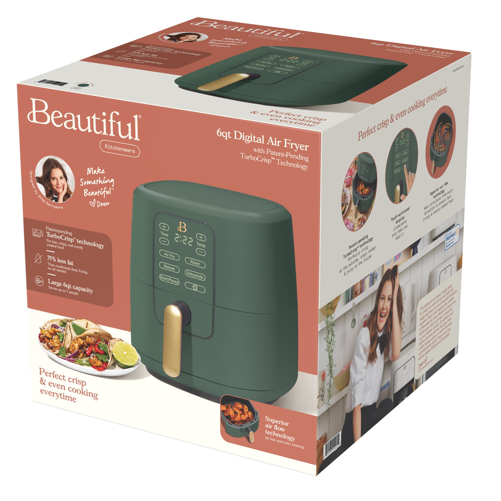 Beautiful 6 Qt Air Fryer with TurboCrisp Technology and Touch-Activated Display, White Icing by Drew Barrymore