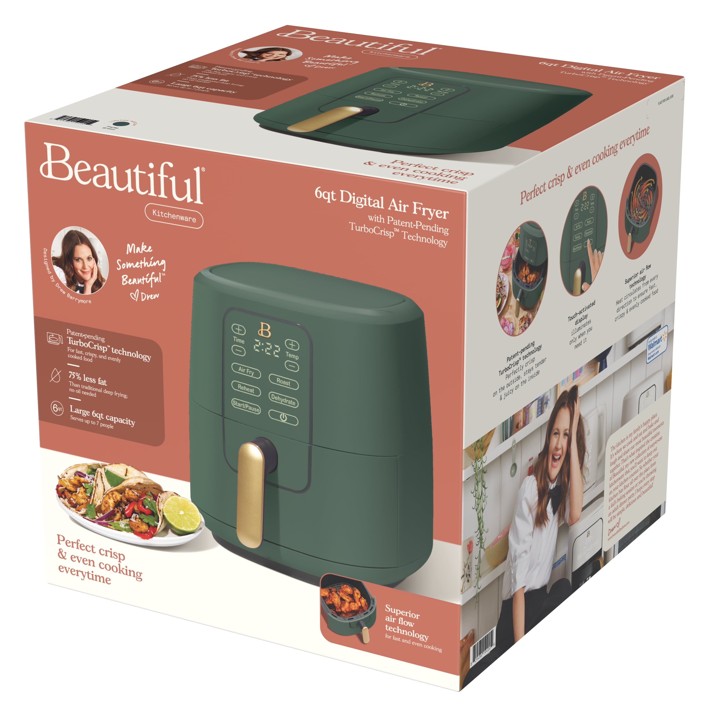 Beautiful 6 Qt Air Fryer with TurboCrisp Technology and Touch-Activated Display, White Icing by Drew Barrymore