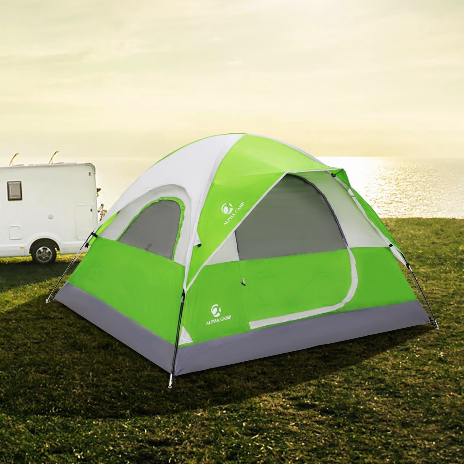 Alpha Camper 2-Person Camping Dome Tent Waterproof Portable Tent with Carry Bag, Blue