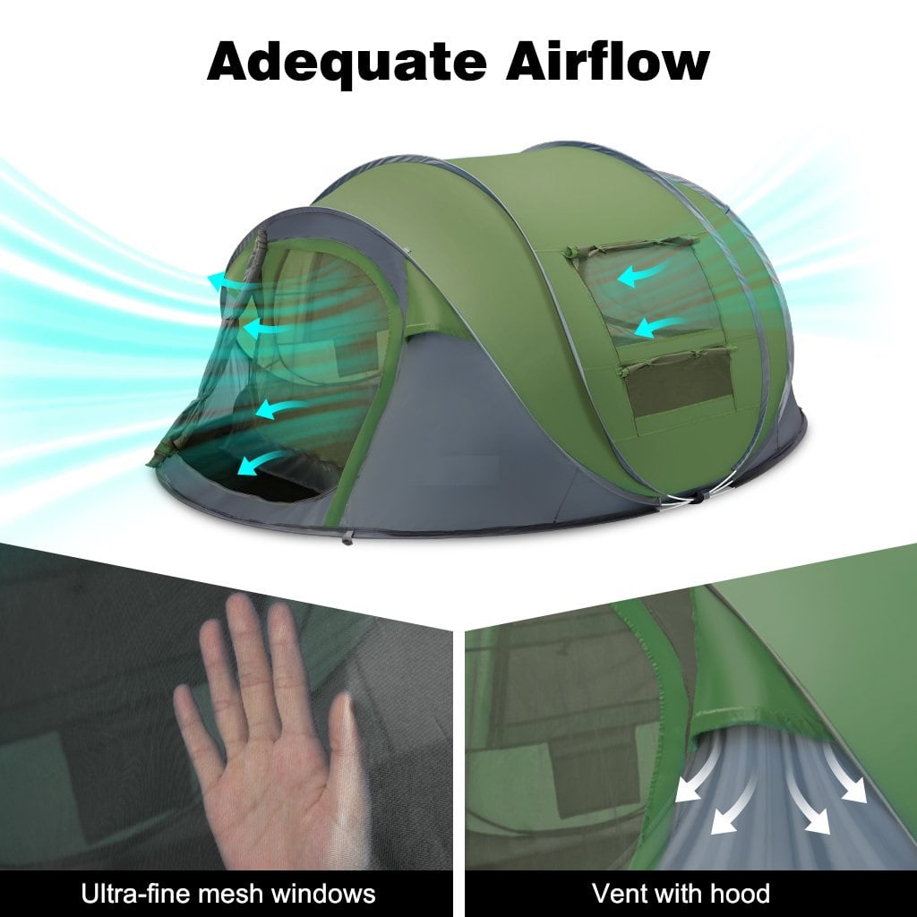 4 Person Pop Up Tents for Camping, CoPedvic Waterproof Instant Family Tents Upgraded Large Size with 2 Doors, Blue