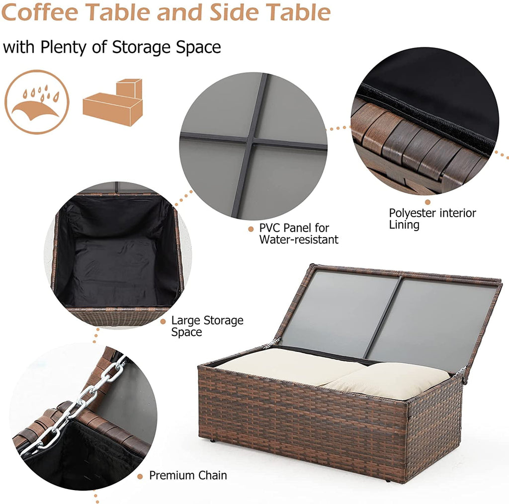 AECOJOY 6 Pieces Outdoor Furniture Set , Patio Rattan Wicker Sectional Sofa Conversation Set, Beige