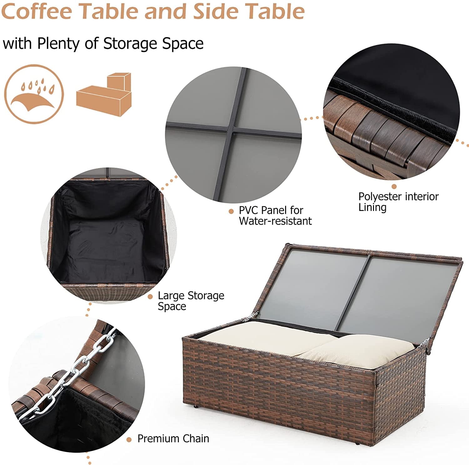 AECOJOY 6 Pieces Outdoor Furniture Set , Patio Rattan Wicker Sectional Sofa Conversation Set, Beige