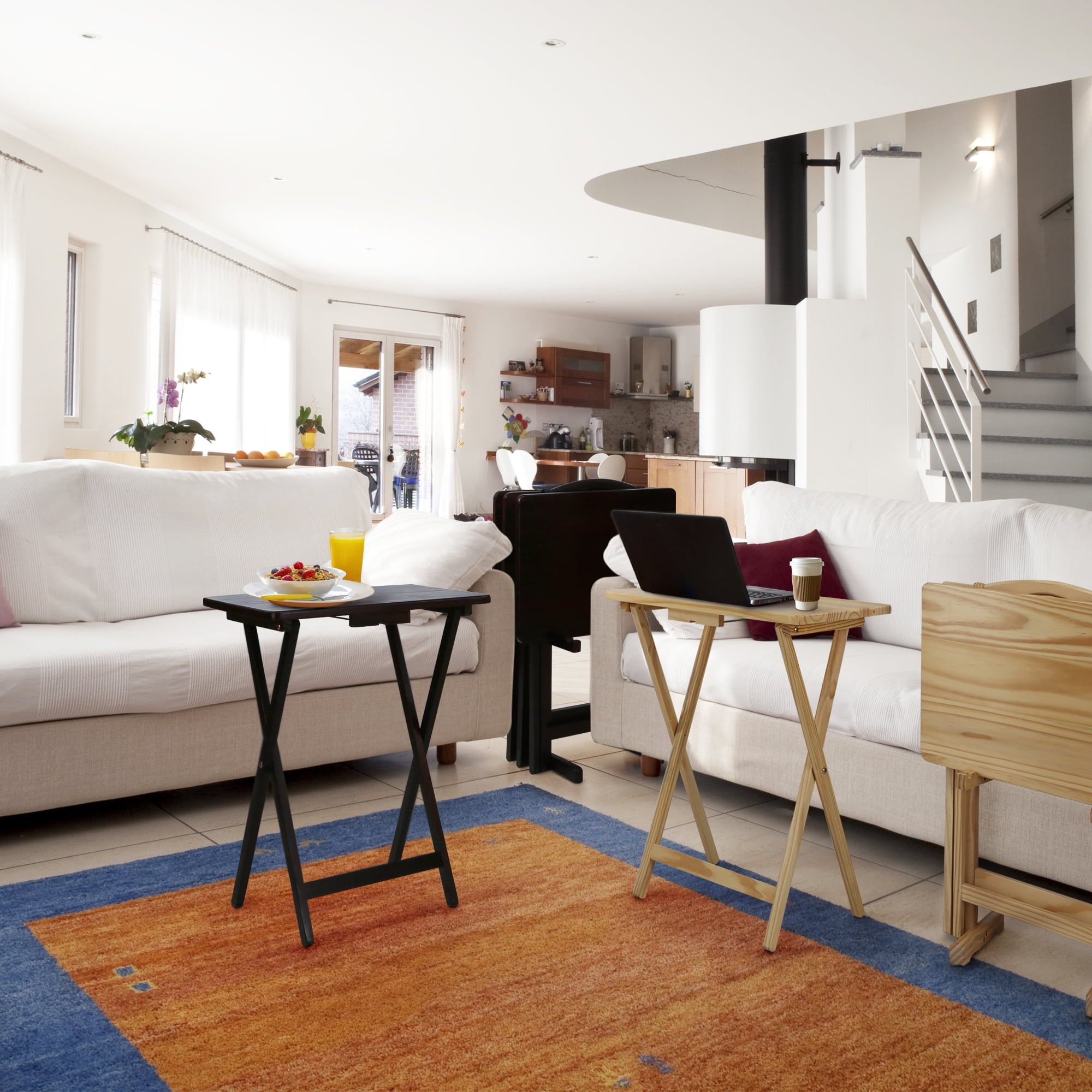 5 Piece TV Tray Table Set in White (4 Trays, 1 Stand)