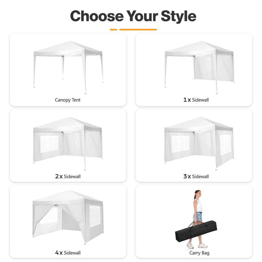10'x 10' Pop up Canopy 1 Person Setup Canopy Portable Outdoor Party Instant Shelter with 4 Removable Sidewalls & Carrying Bag for Wedding Picnics Camping, White