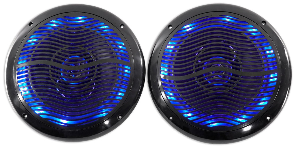 (4) Rockville RMC65LB 6.5" 1200w Black Marine Speakers w/Multi Color LED+Remote