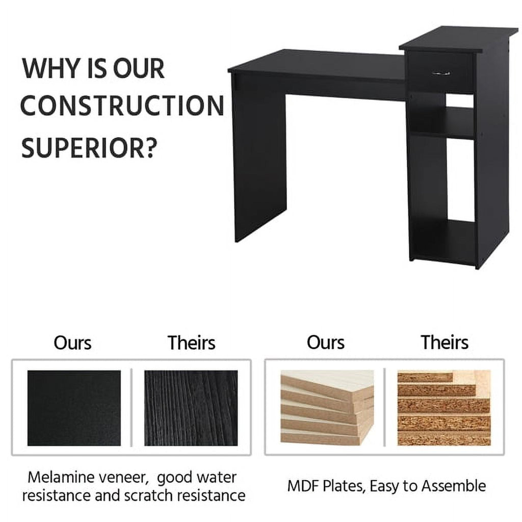 Alden Design Home Office Workstation Computer Desk with Drawer and Storage, Black