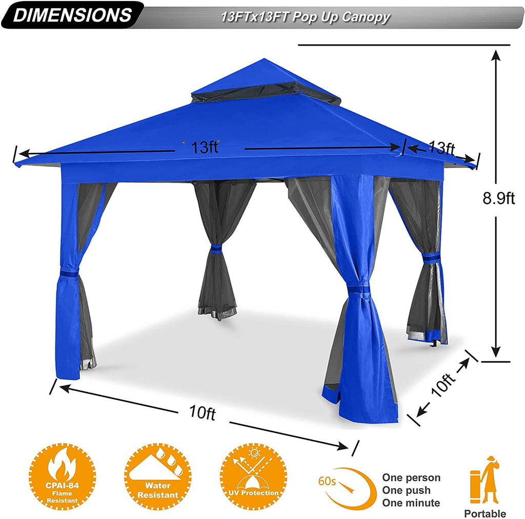 ABCCANOPY 13'x13' Gazebo Tent Outdoor Pop up Gazebo Canopy Shelter with Mosquito Netting, Brown