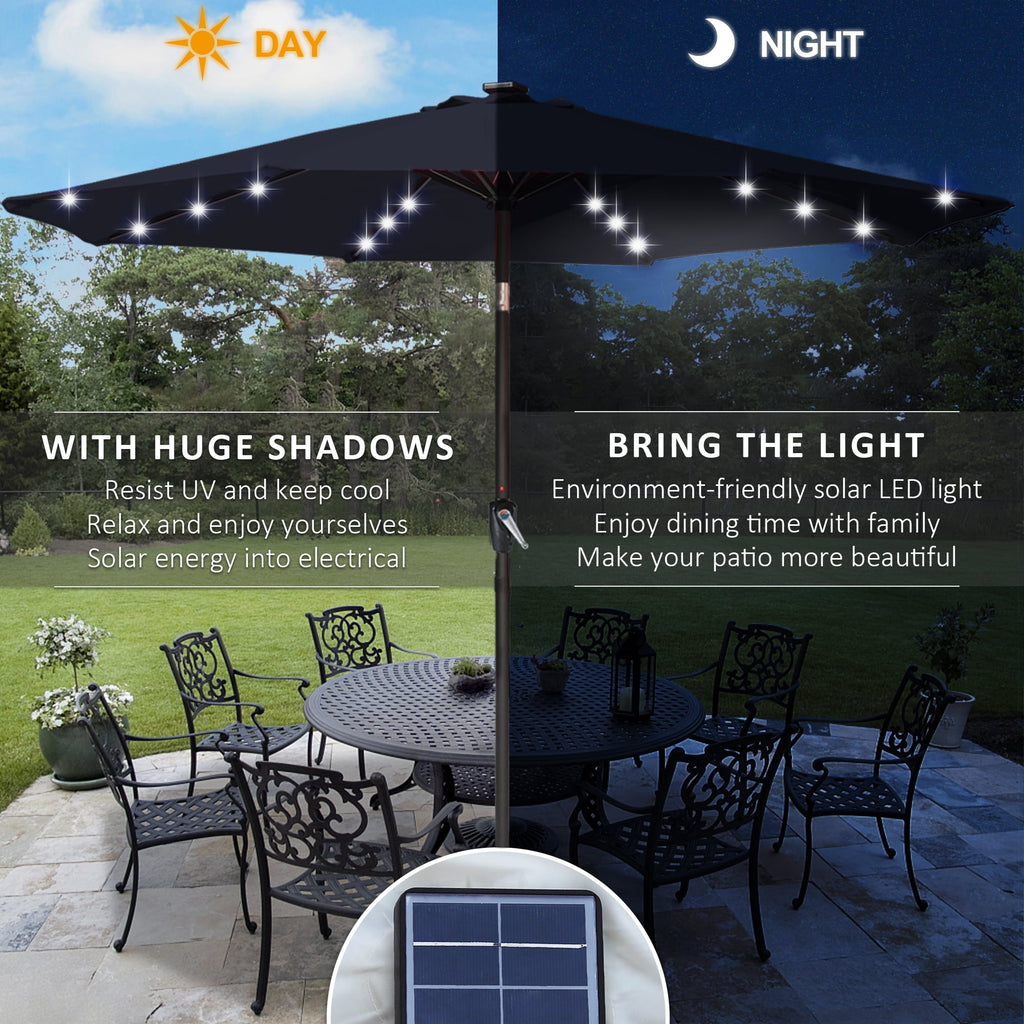 ABCCANOPY 7.5ft Patio Solar Umbrella LED Outdoor Umbrella with Tilt and Crank, Turquoise