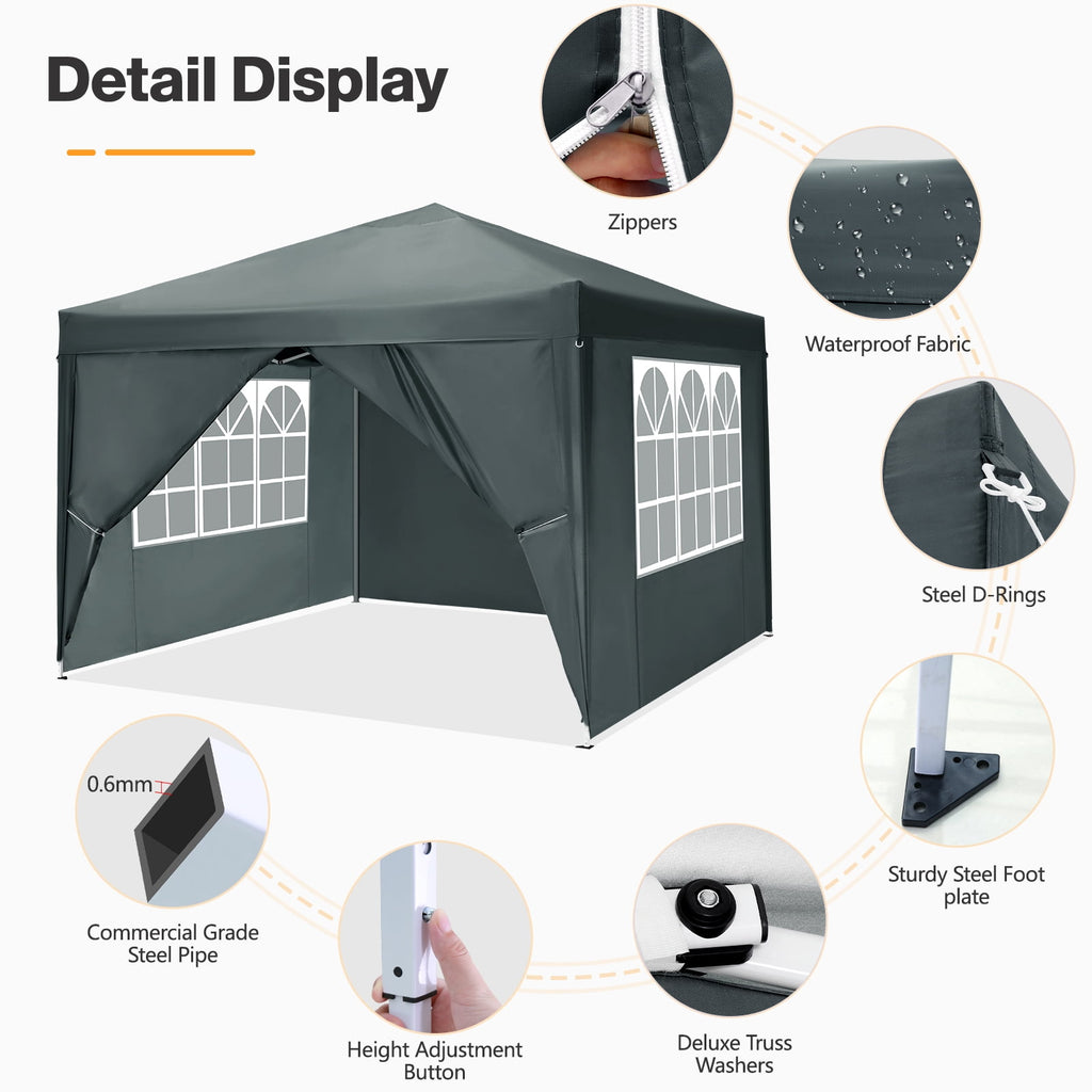 10'x 10' Pop up Canopy 1 Person Setup Canopy Portable Outdoor Party Instant Shelter with 4 Removable Sidewalls & Carrying Bag for Wedding Picnics Camping, White