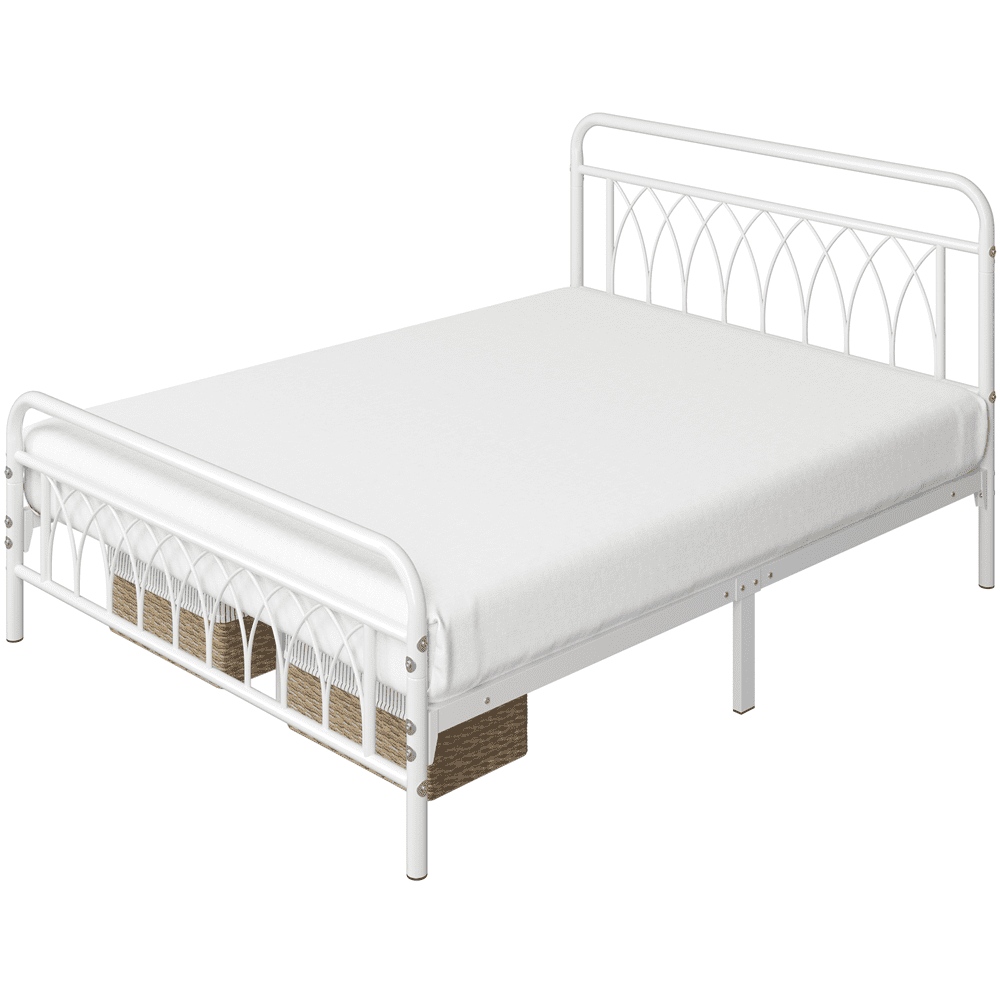 Alden Design Metal Platform Bed Frame with Headboard and Footboard, Twin, Antique Gold