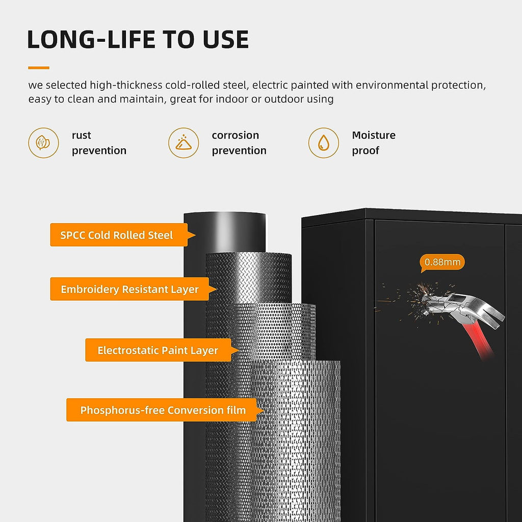 71" Metal Garage Storage Cabinet with Locking Doors and Adjustable Shelves for Home, Office(Black)