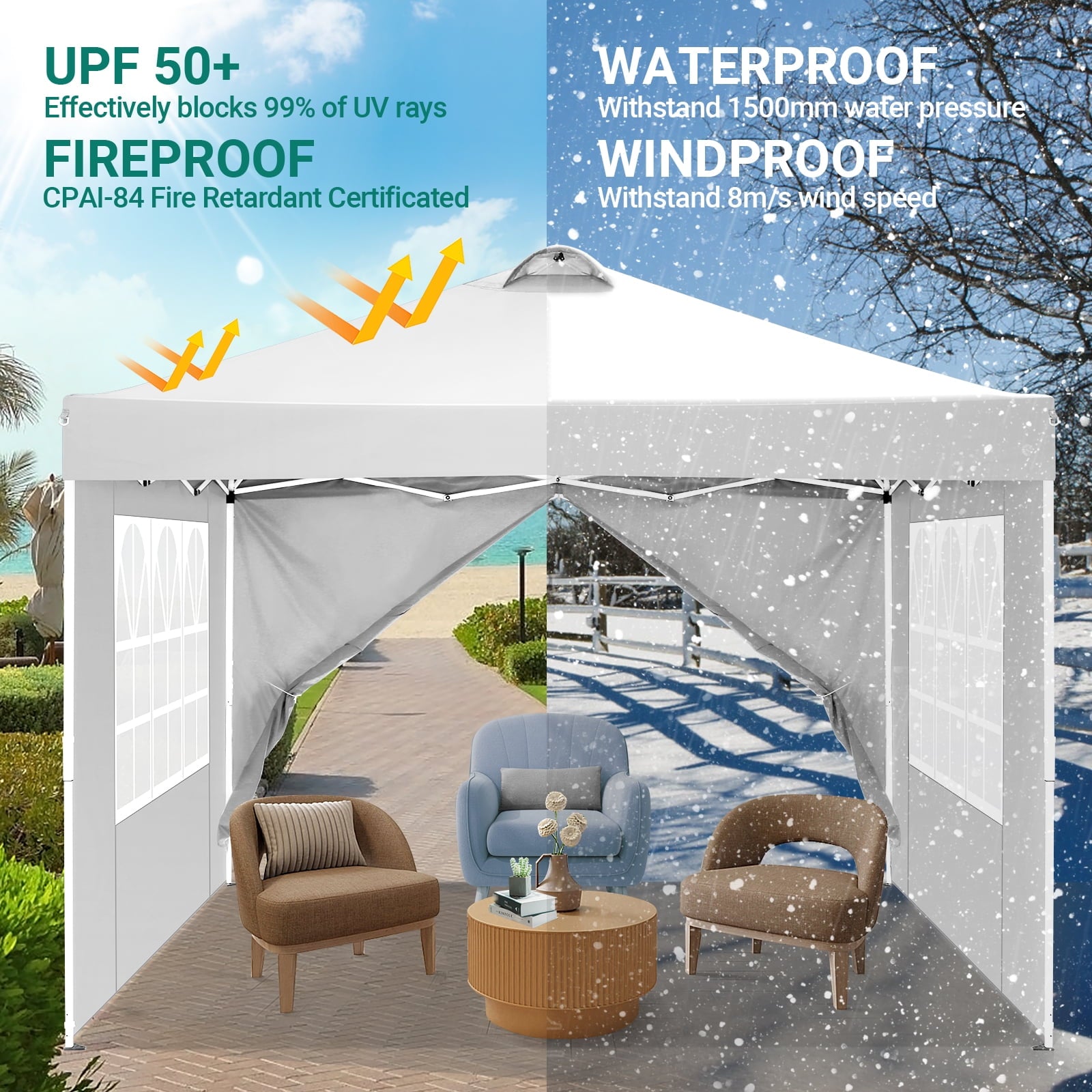 10'x10' EZ Pop Up Canopy with Top Vent, Large Commercial Tent, Waterproof and Sunproof with 4 Removable Sidewalls, Suitable for Weddings come with 4 Sandbags (Black)