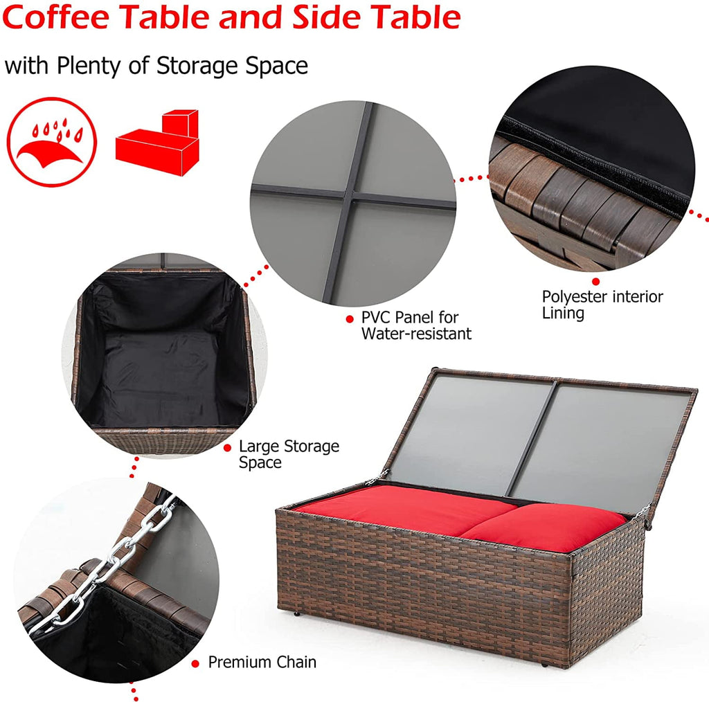 AECOJOY 6 Pieces Outdoor Furniture Set , Patio Rattan Wicker Sectional Sofa Conversation Set, Beige