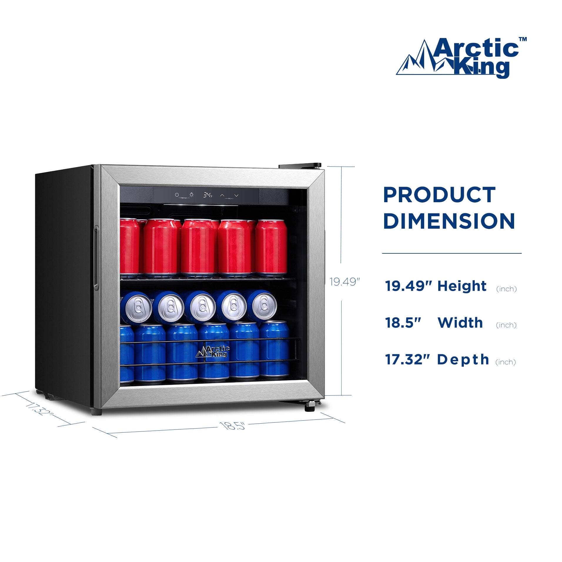 Arctic King 48-Can Stainless Steel Beverage Fridge & Cooler with Electrical Control, ARV48B1AST