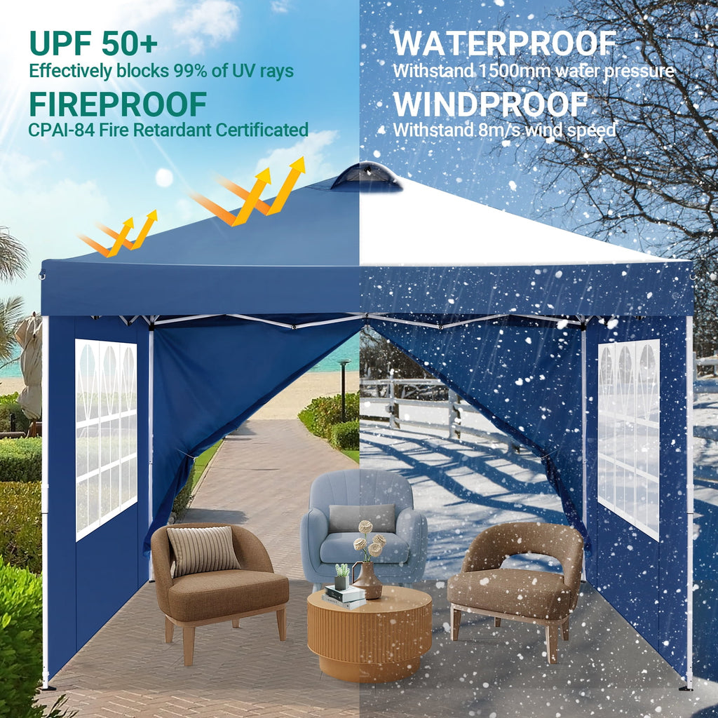 10'x10' EZ Pop Up Canopy with Top Vent, Large Commercial Tent, Waterproof and Sunproof with 4 Removable Sidewalls, Suitable for Weddings come with 4 Sandbags (Black)