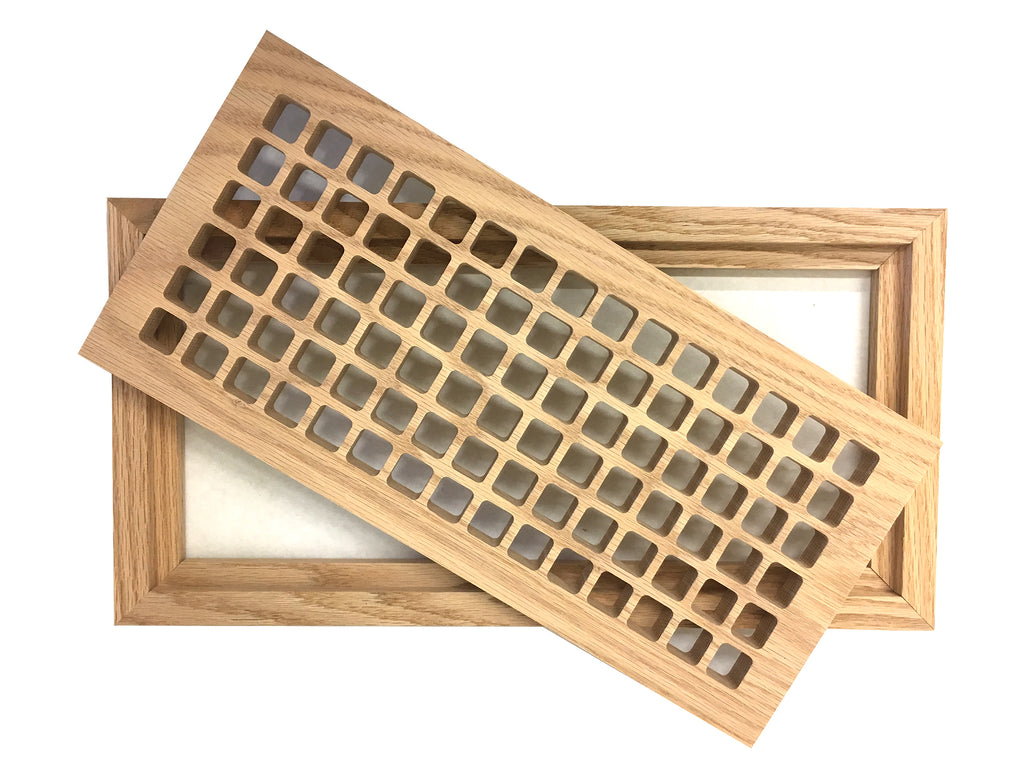 6 Inch x 14 Inch Red Oak Hardwood Vent Floor Register Flush Mount, Eggcrate Style, Unfinished