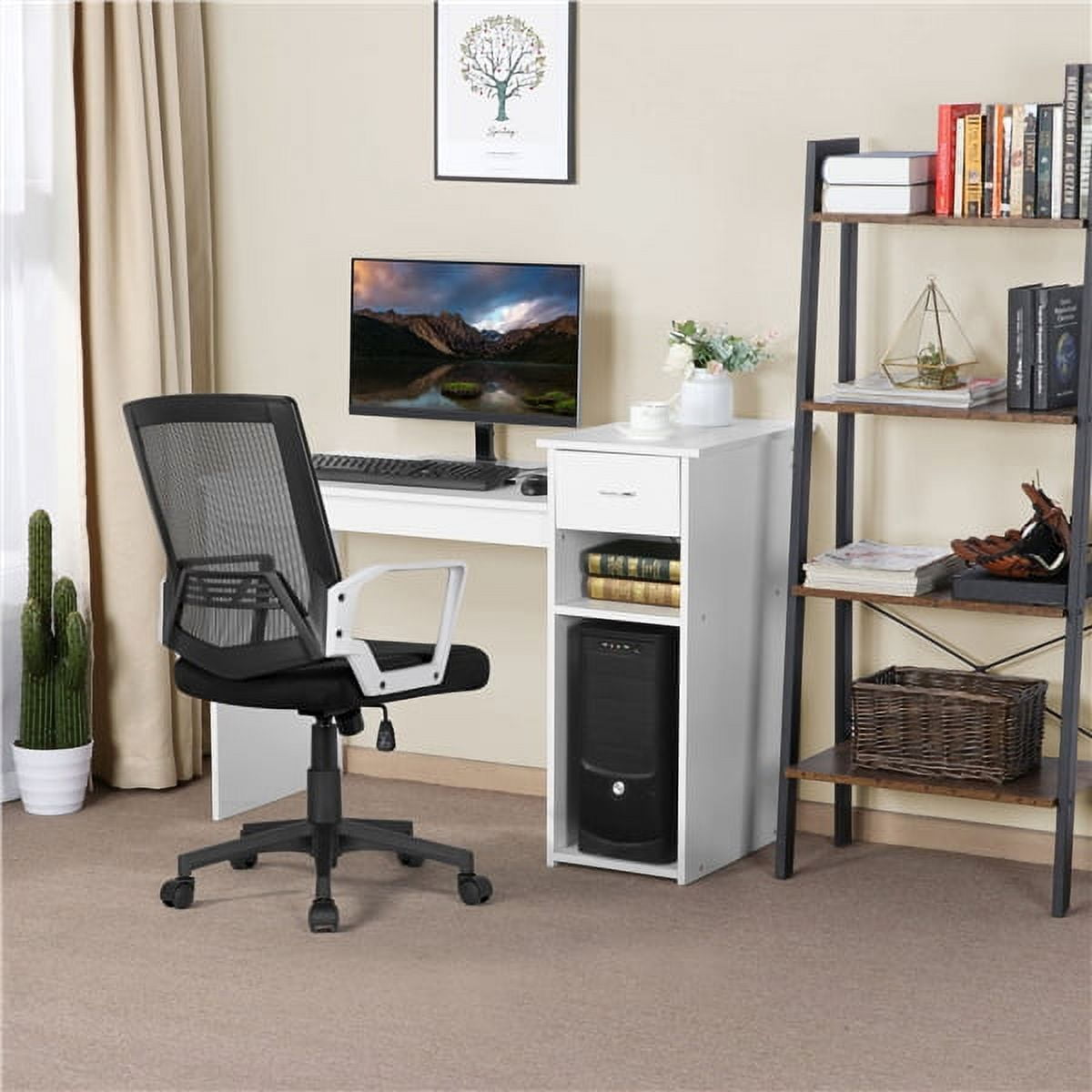 Alden Design Home Office Workstation Computer Desk with Drawer and Storage, Black