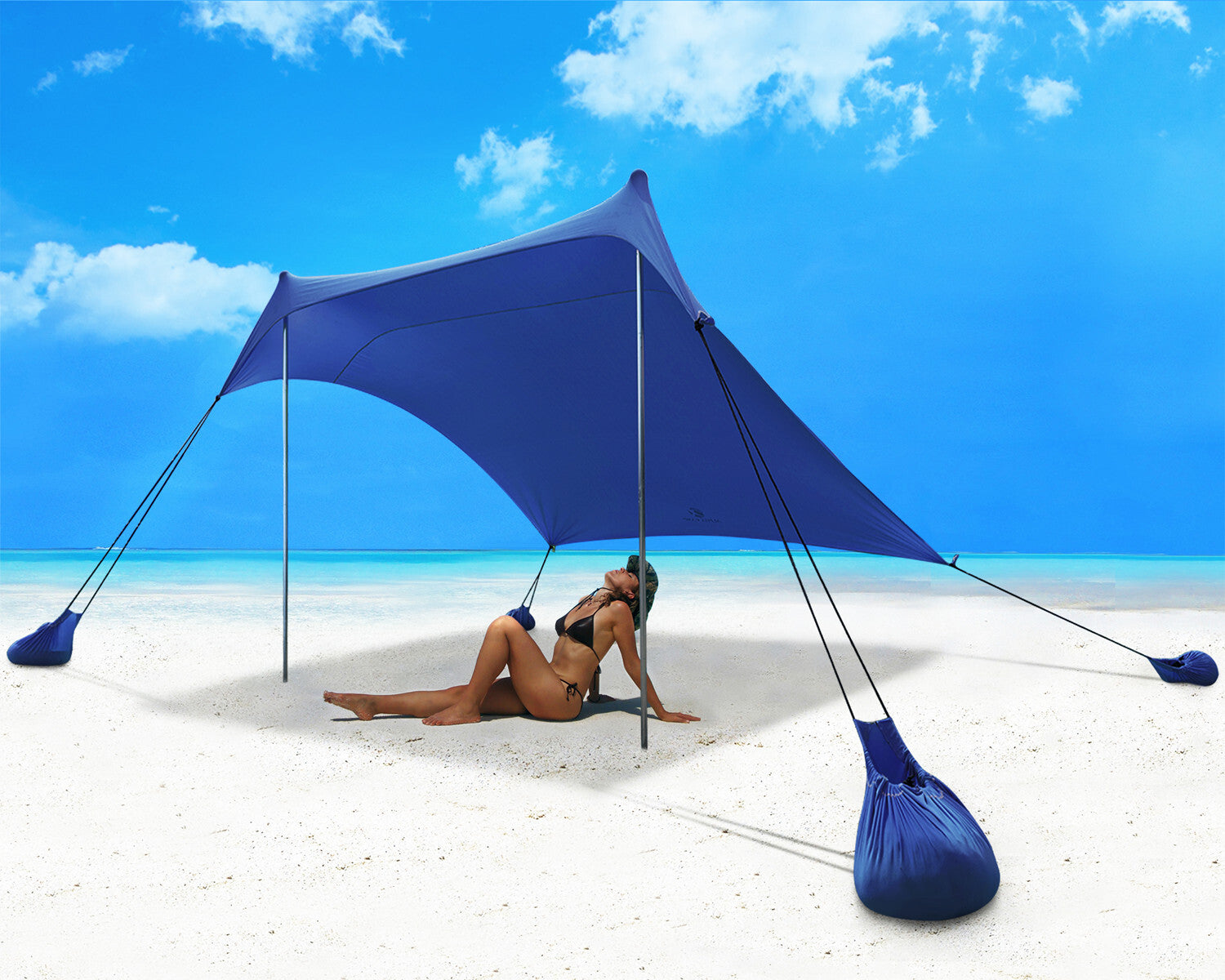 Alpha Camper Sunshade Beach Tent Sun Shelter UPF 50+ Portable Canopy Tent 7.6'x7.2' for 3-4 Person, Blue