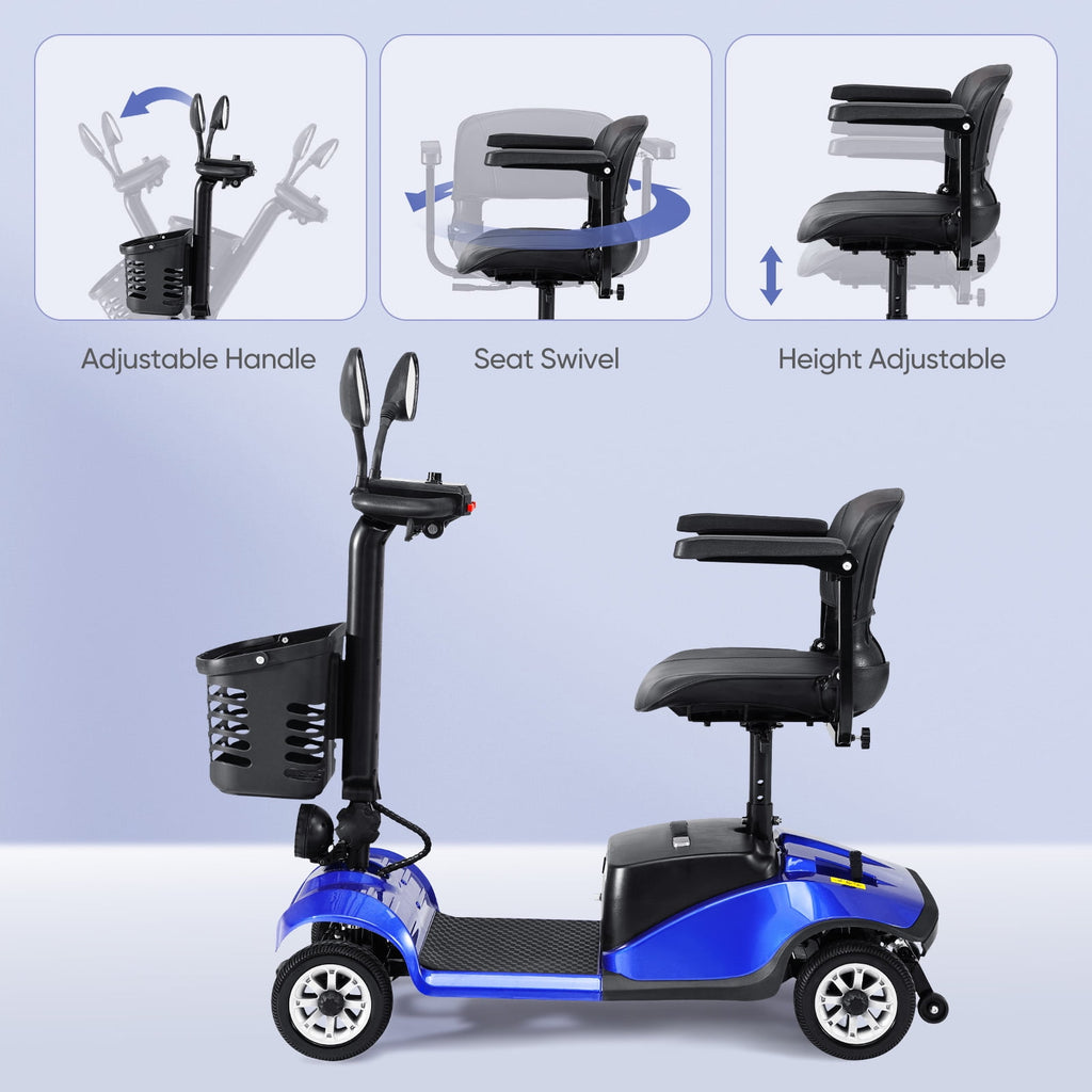 4 Wheels Mobility Scooter Electric Mobility Scooter Wheelchair w/Basket and Extended Battery for Seniors Adults Blue