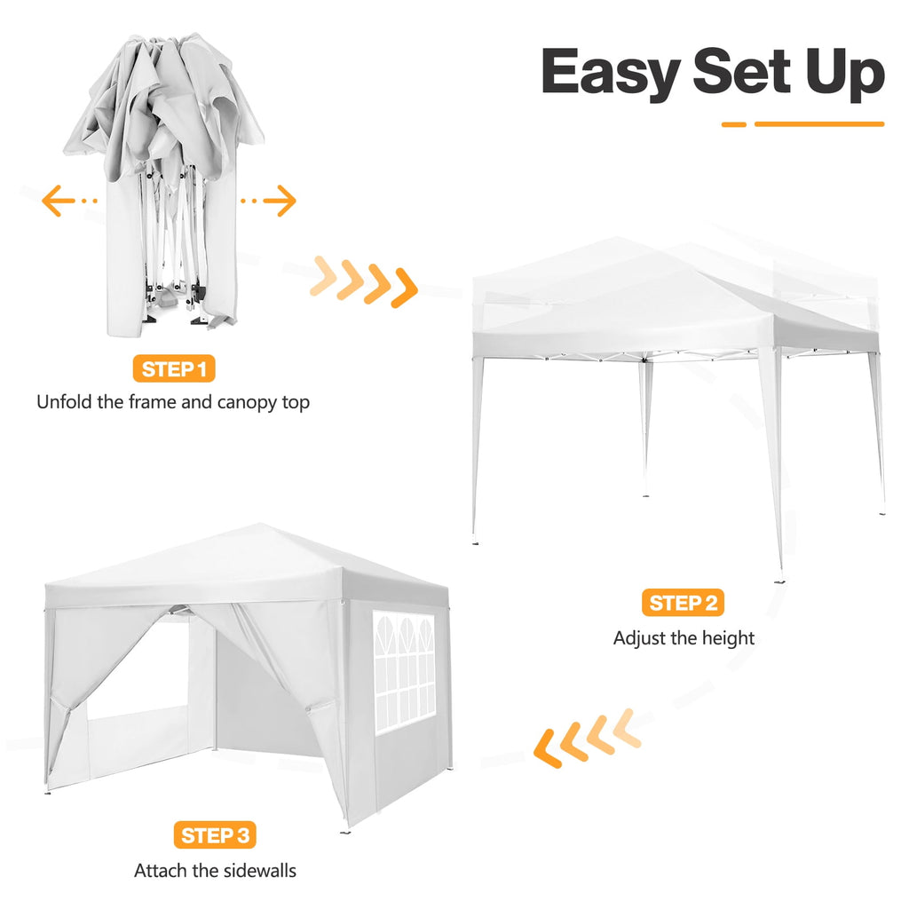 10'x 10' Pop up Canopy 1 Person Setup Canopy Portable Outdoor Party Instant Shelter with 4 Removable Sidewalls & Carrying Bag for Wedding Picnics Camping, White
