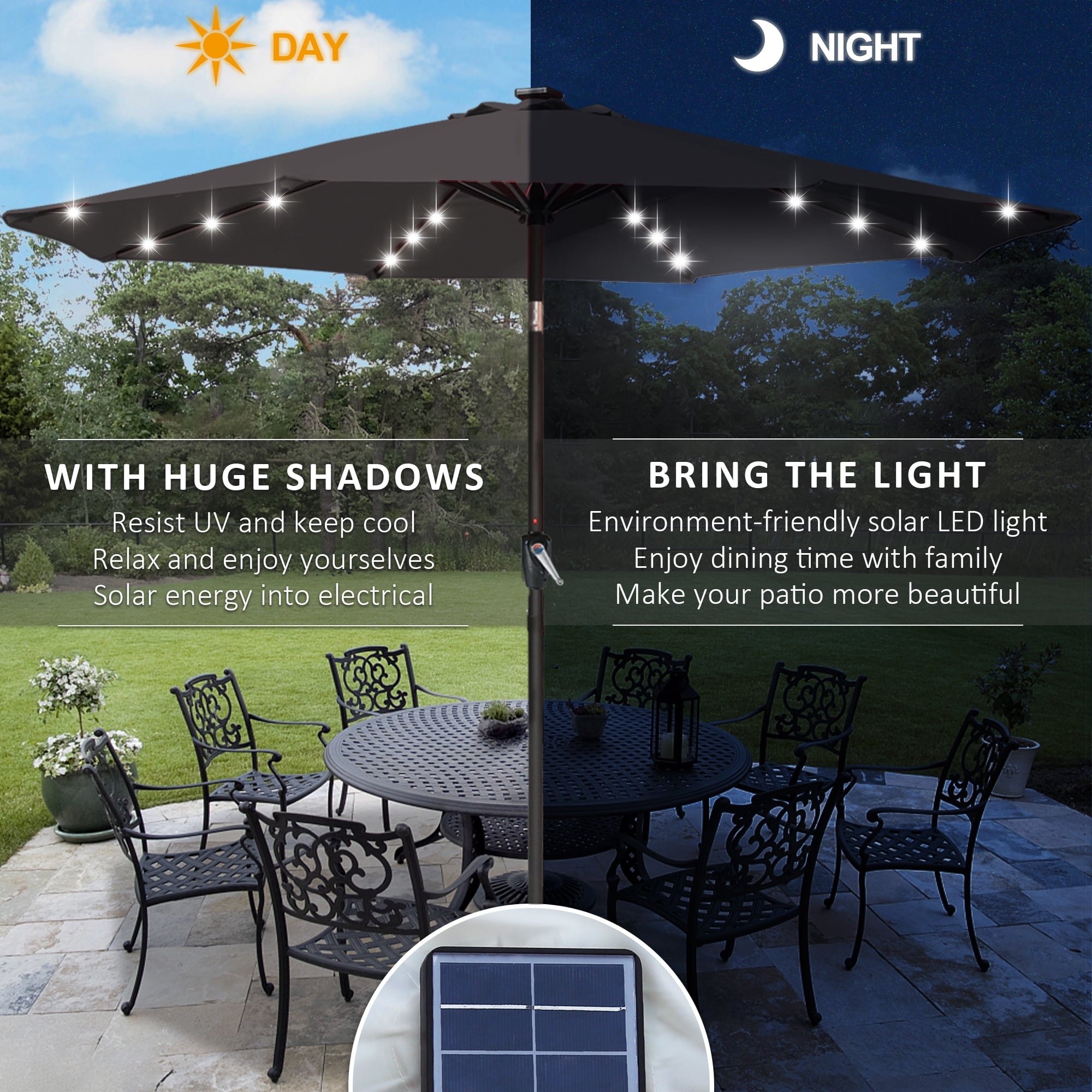 ABCCANOPY 7.5ft Patio Solar Umbrella LED Outdoor Umbrella with Tilt and Crank, Turquoise