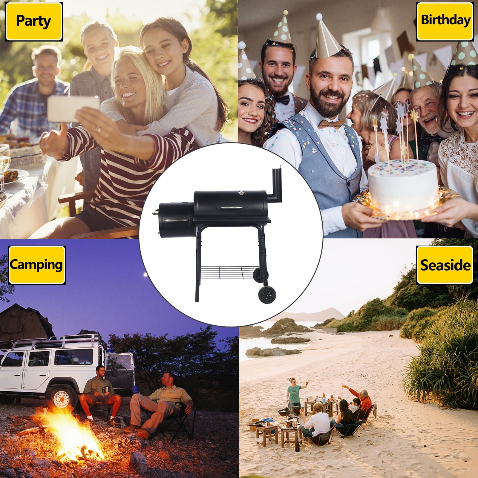 AKIUDEX Outdoor Portable BBQ Charcoal Grill with Offset Smoker for Pit Patio Backyard, Black