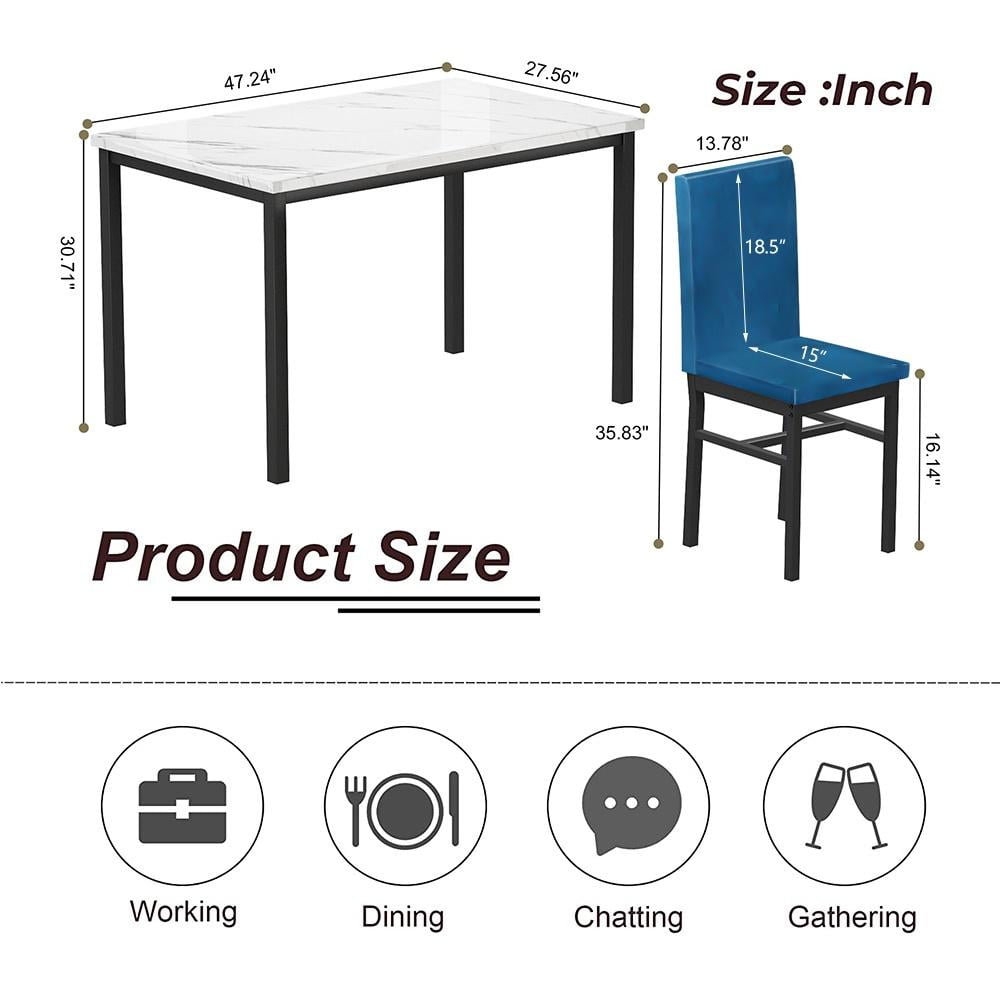 5 Piece Dining Table Set, Modern Faux Marble Tabletop and 4 PU Leather Upholstered Chairs, Rectangle Kitchen Table and Chairs for 4 Persons, Small Dining Set for Bar Dining Room Breakfast Nook