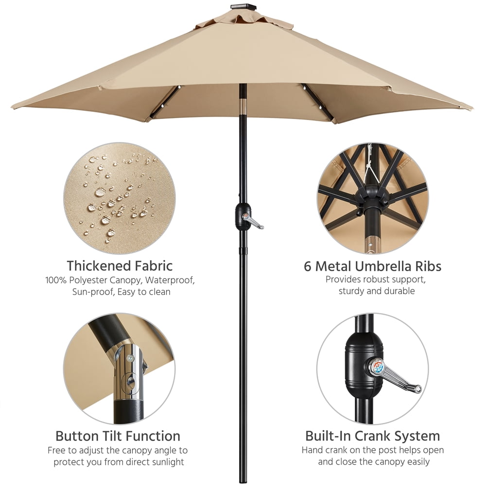 Alden Design 7.5ft Standard Patio Umbrella with LED Lights, Tan